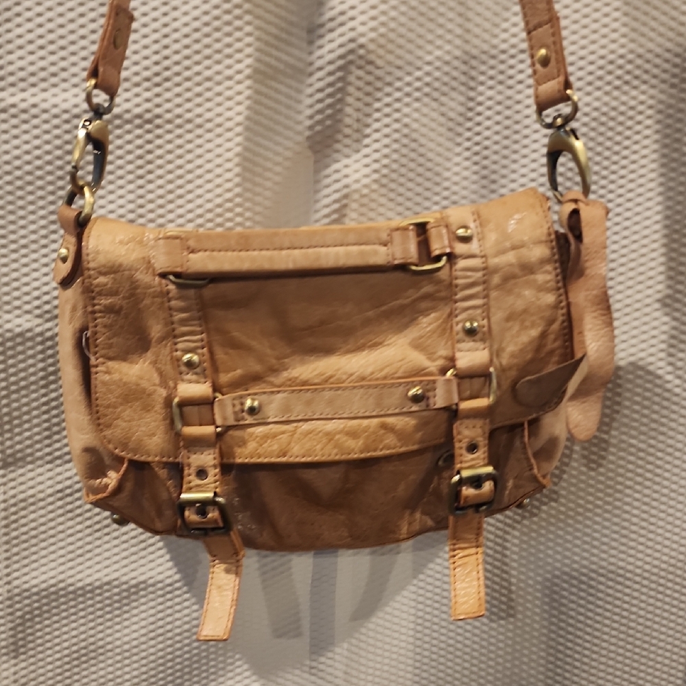 Topshop Tan Crossbody Bag with Front Buckle Accents